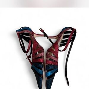 Designer-Inspired Kitten Heels | Glitter Strappy | Like New